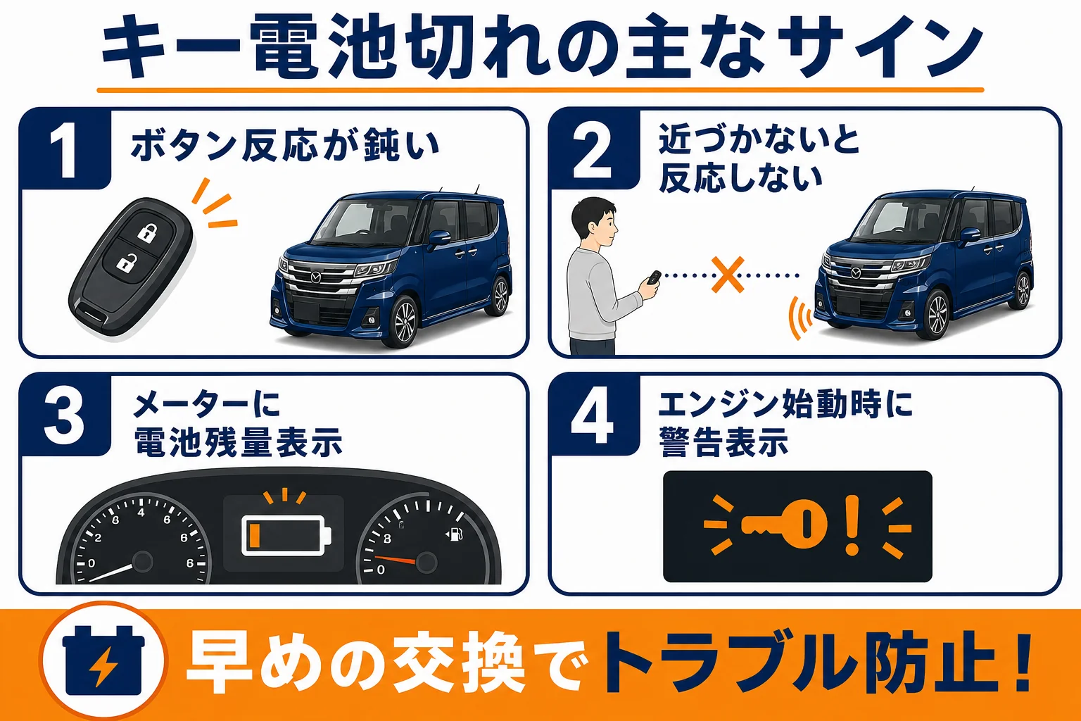 フレアのキー電池切れのサインをまとめた図解