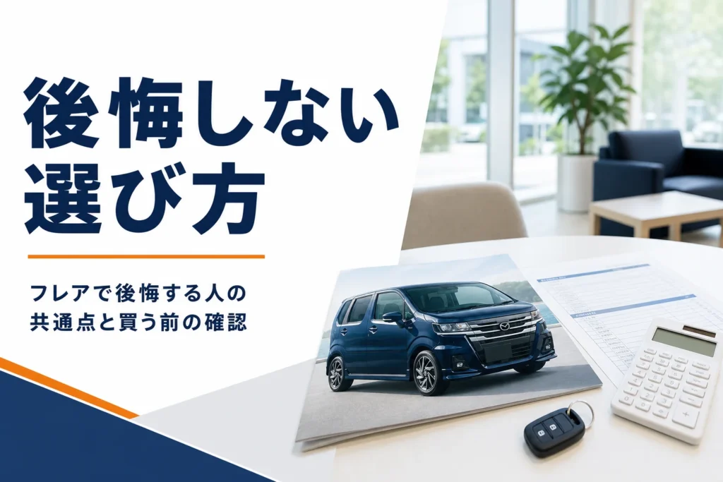 商談テーブルに置かれたカタログと見積書を写したフレアの後悔を避ける記事のアイキャッチ