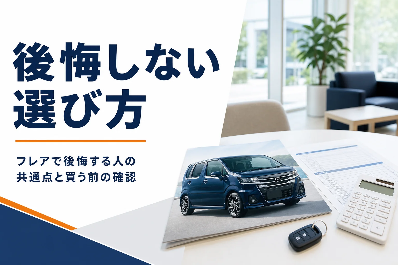 商談テーブルに置かれたカタログと見積書を写したフレアの後悔を避ける記事のアイキャッチ
