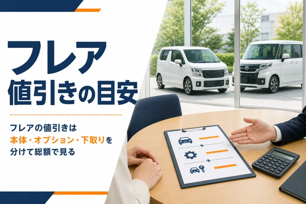 フレアの見積書を前に値引きを確認する商談テーブル
