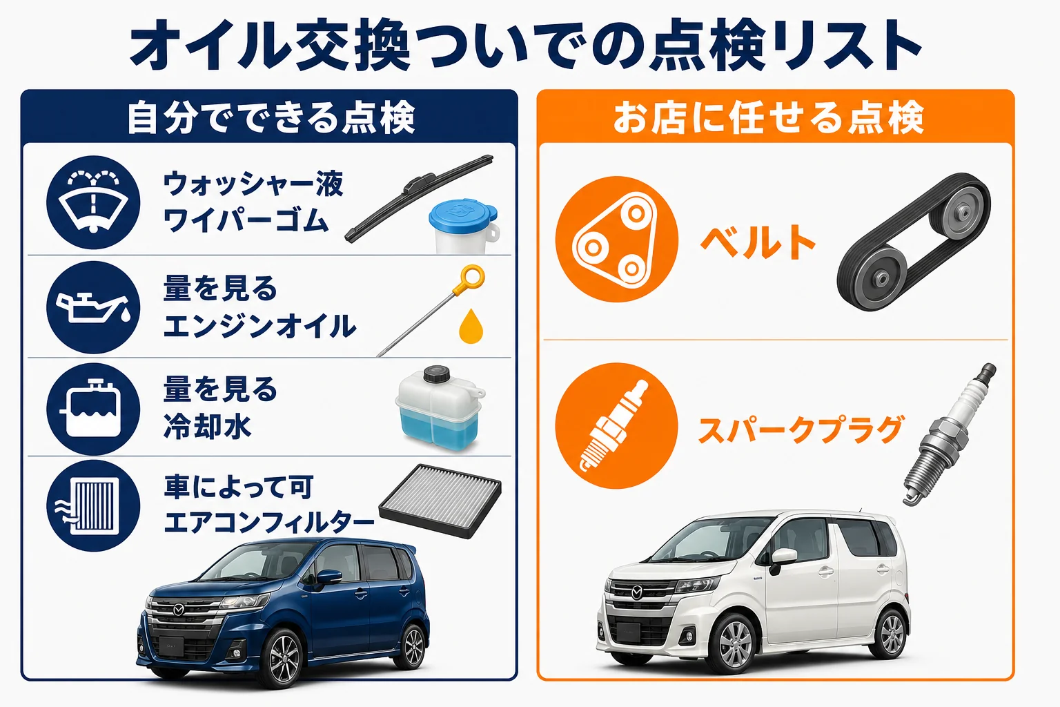 フレアの消耗品を自分でできる点検とお店に任せる点検に分けた図解