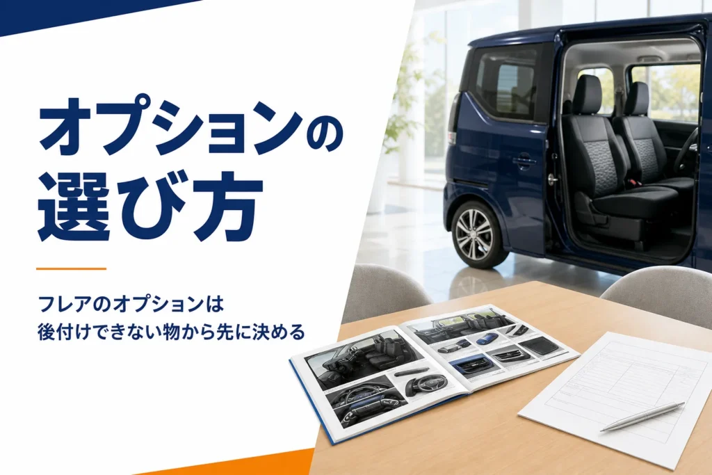 フレアのアクセサリーカタログと見積書が置かれた商談テーブル