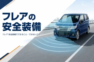 軽自動車がレーダーとカメラで前方を検知しているイメージ