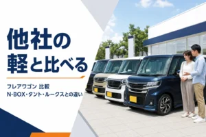 フレアワゴンと他社の軽スーパーハイトワゴンを比べるイメージ