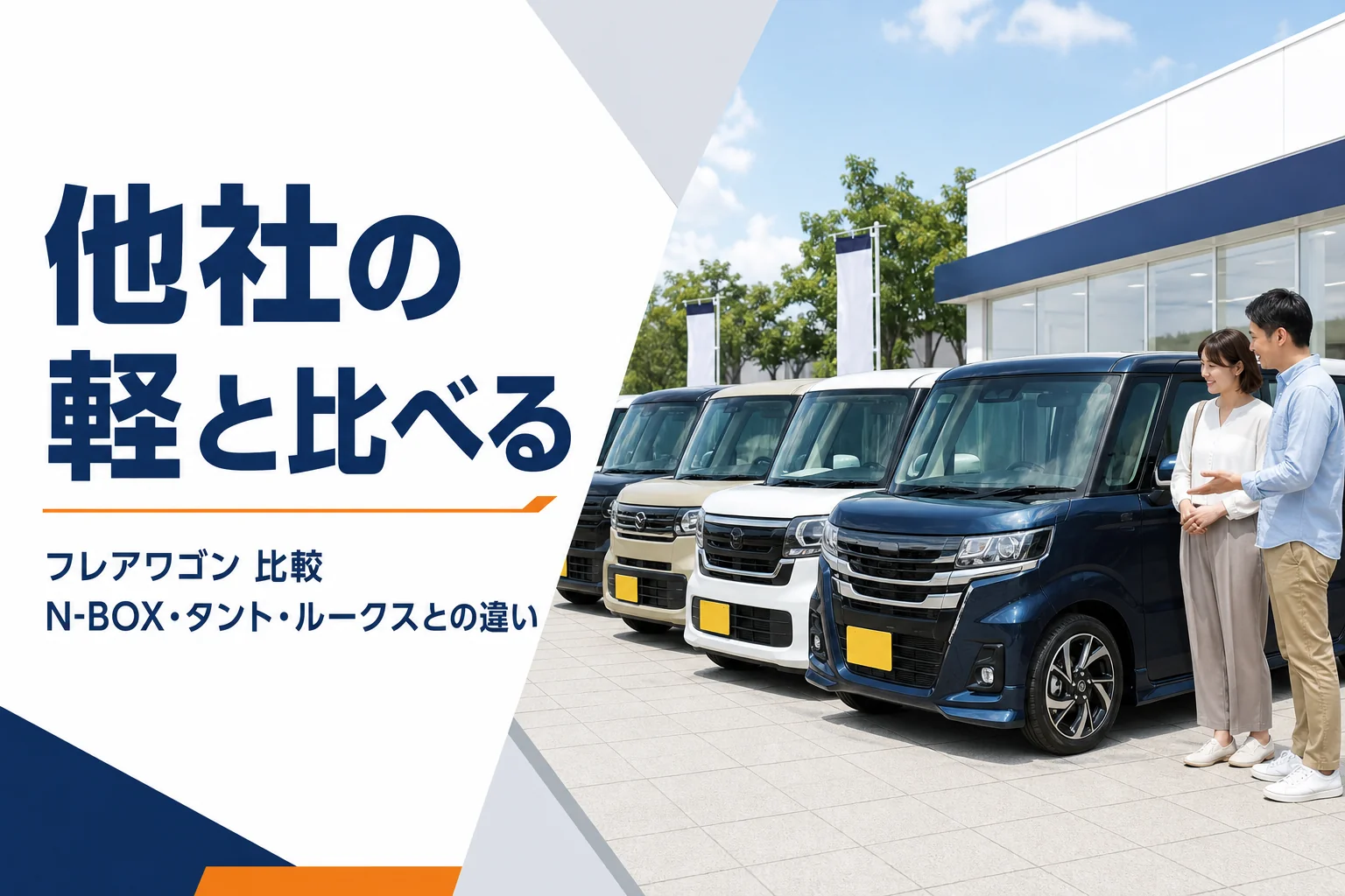 フレアワゴンと他社の軽スーパーハイトワゴンを比べるイメージ
