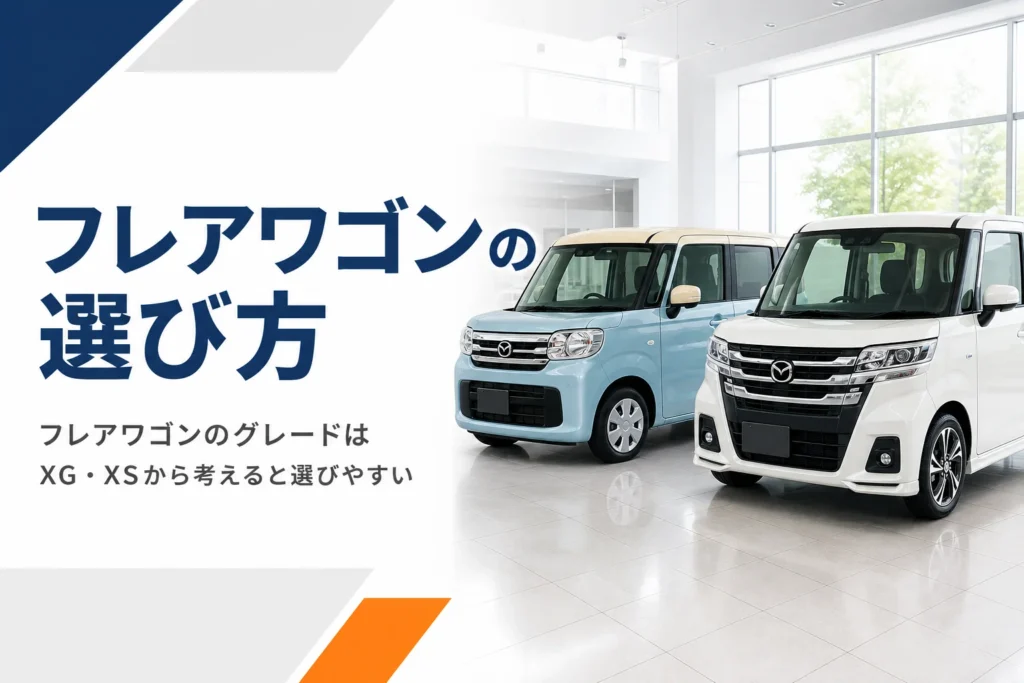 フレアワゴンの標準モデルとカスタムスタイルが並ぶ展示スペース